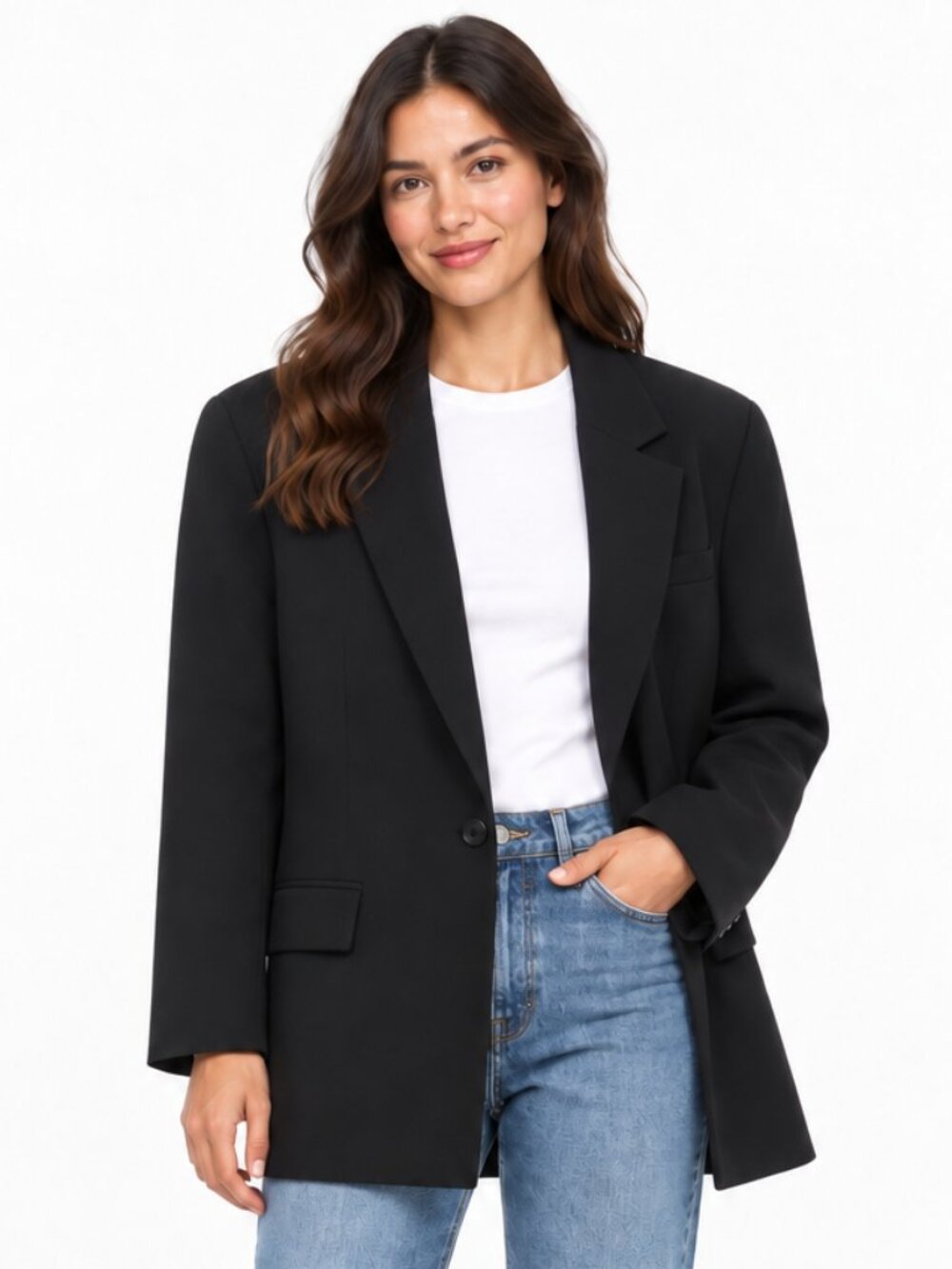 NWT Open Edit XXL Black Power Shoulder Blazer Suit Jacket Faux Pockets